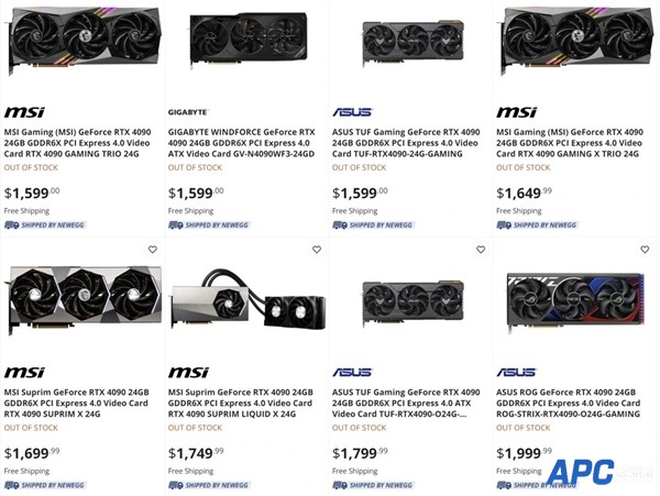 大量RTX 4090非公版显卡上架：有的价格贵了25%