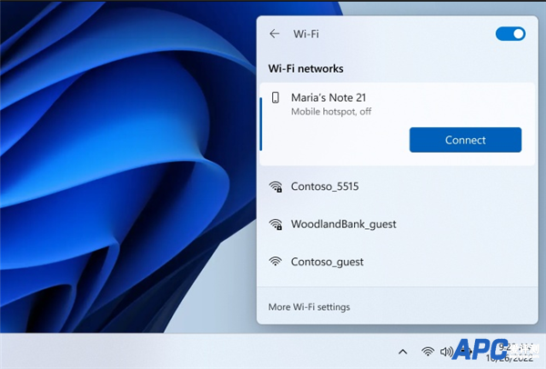 Win11预览版加入新功能：可通过Wi-Fi面板直接开启手机热点