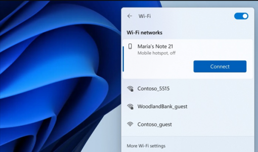 Win11预览版加入新功能：可通过Wi-Fi面板直接开启手机热点