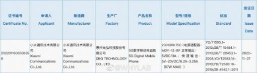 Redmi K60标准版通过国家质量认证：依旧支持67W 快充