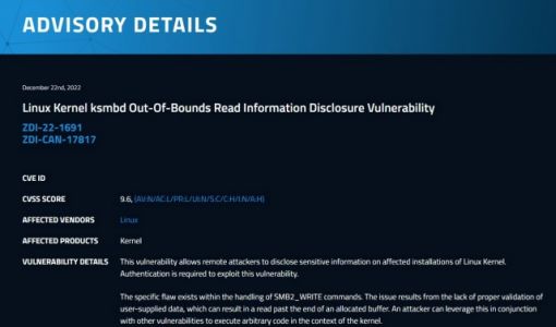 CVSS 评分为 9.6 分，Linux Kernel 被爆可远程执行代码的“关键”SMB 漏洞 ... ...