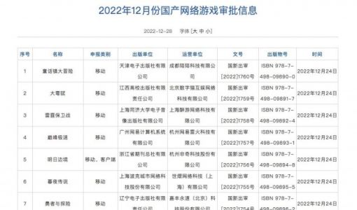 国家新闻出版署发布12月国产网络游戏审批信息 共84款游戏获批 ... ...