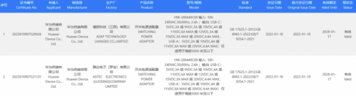 华为新款快充适配器入网 支持 20V 4.4A 的 88W 快充