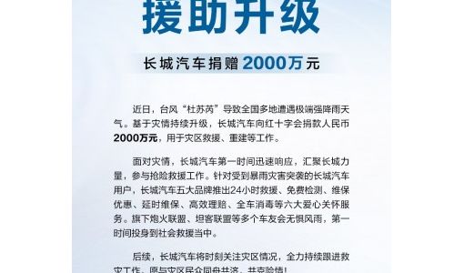 长城汽车宣布捐款2000万元：用于京津冀地区暴雨救灾重建工作 ... ...